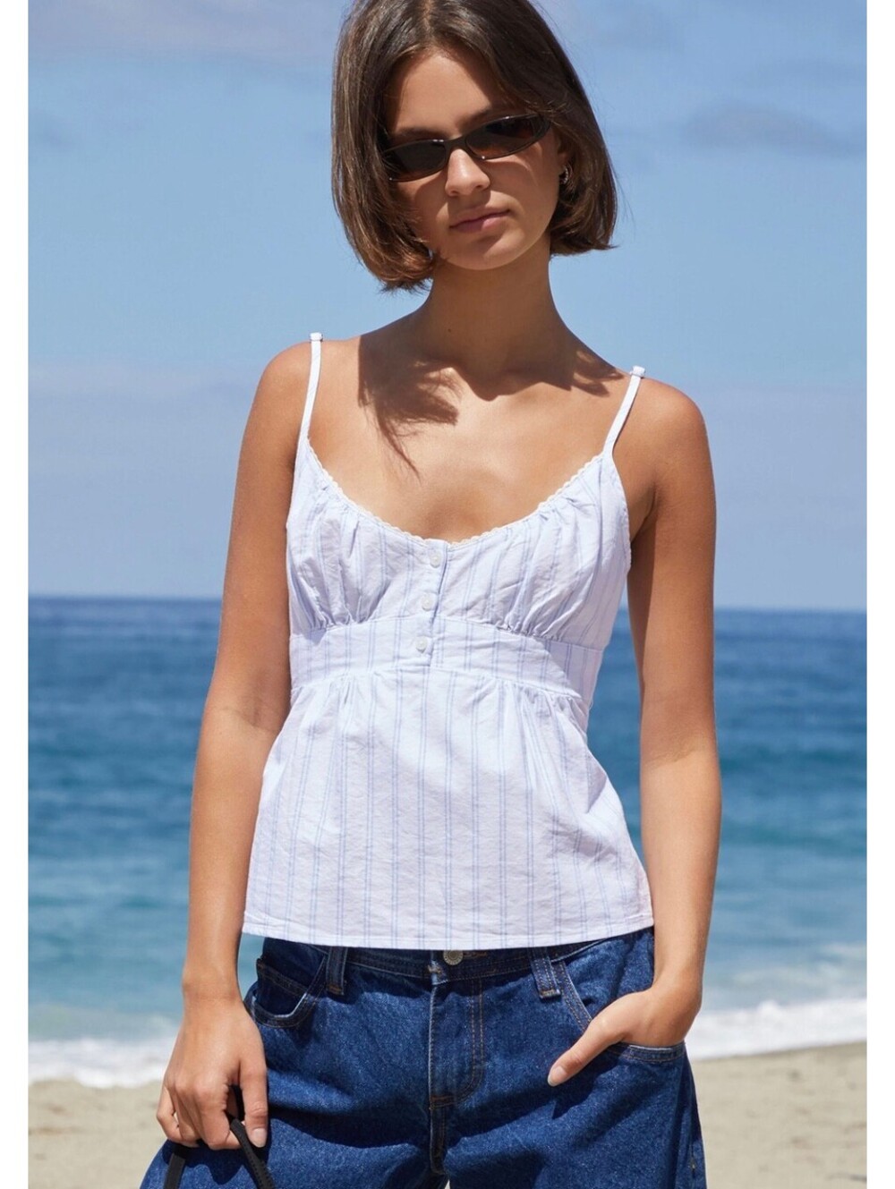 Brandy Melville/John Galt 100% Cotton Striped Tiffany Cami - One Size